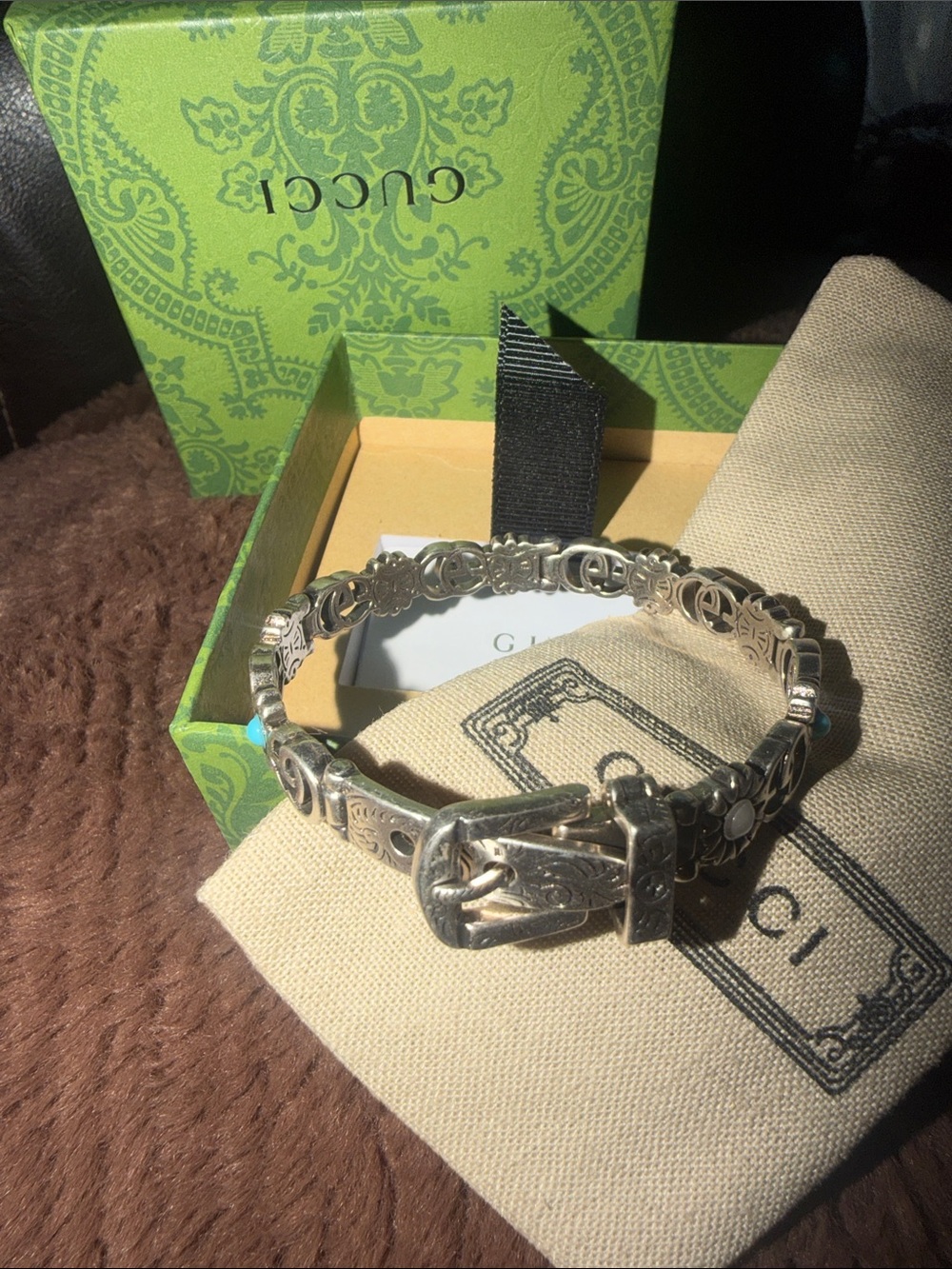 Silver-Tone Floral Buckle Link Bracelet